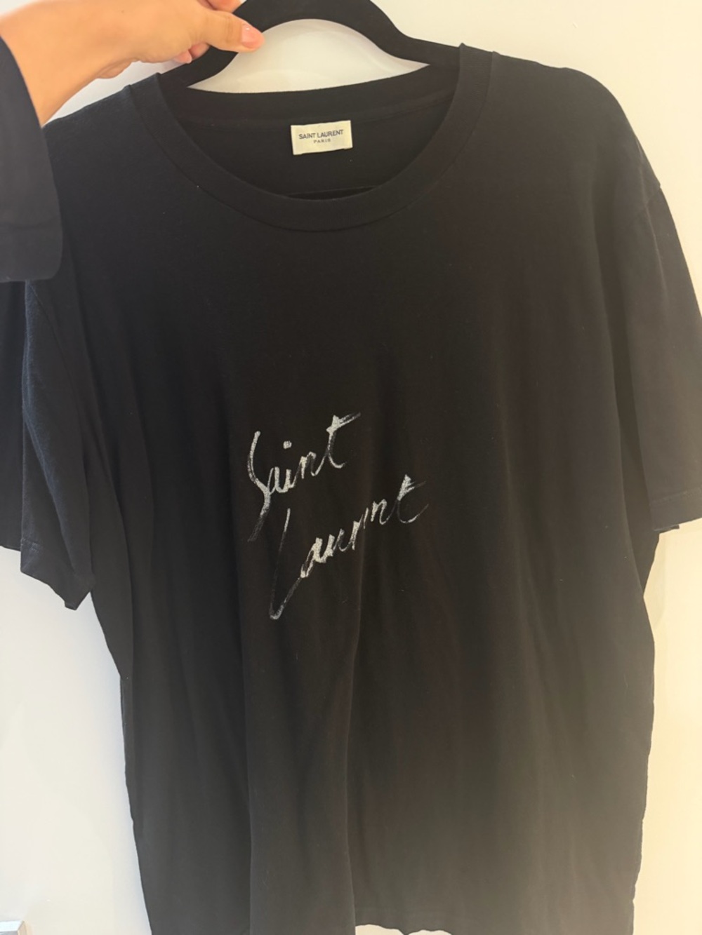 Saint Laurent Black Short Sleeve Logo Tee with Silver Script